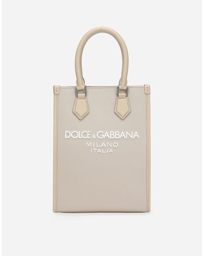 Dolce & Gabbana Small Nylon Bag With Rubberized Logo - Natural