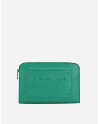 Dolce & Gabbana Kleine Pouch Bag aus Kalbsleder mit Relieflogo - Grün