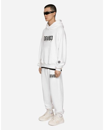 Dolce & Gabbana Jersey Jogging Pants With Dgvib3 Print And Logo - White