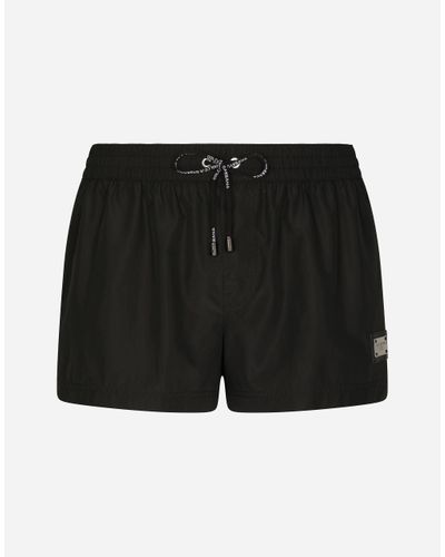 Dolce & Gabbana Short Swim Trunks With Branded Tag - Schwarz