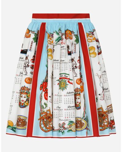 Dolce & Gabbana Long Calendar-print Poplin Skirt - Red