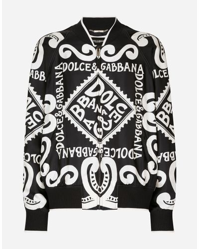 Dolce & Gabbana Bomberjacke Aus Seide Print Marina - Schwarz