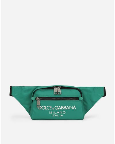 Dolce & Gabbana Small Nylon Belt Bag With Rubberized Logo - Green