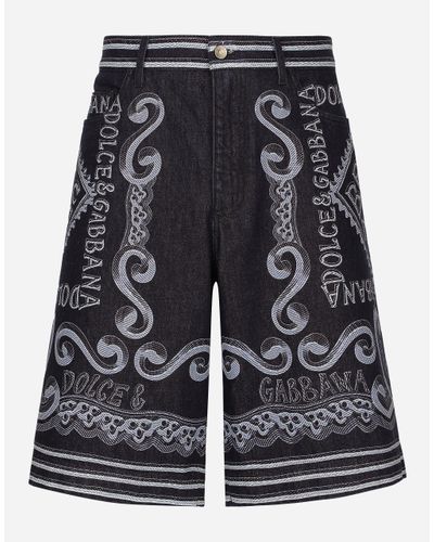 Dolce & Gabbana Jeans-Bermudas Aus Blauem Denim Marina-Print - Schwarz