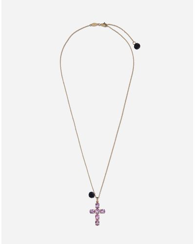 Dolce & Gabbana Family cross and rose pendats on yellow gold chain - Weiß