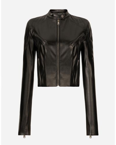 Dolce & Gabbana Short Leather Biker Jacket - Black