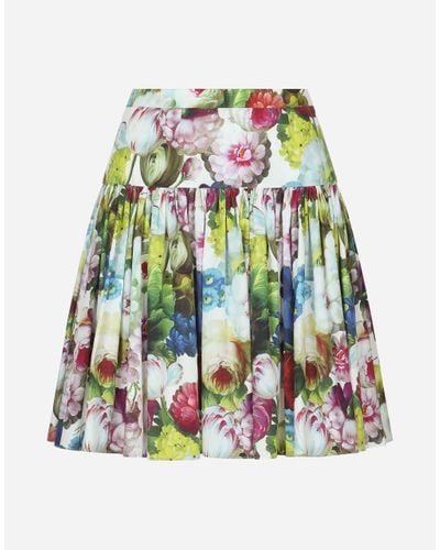 Dolce & Gabbana Short Cotton Skirt With Nocturnal Flower - White