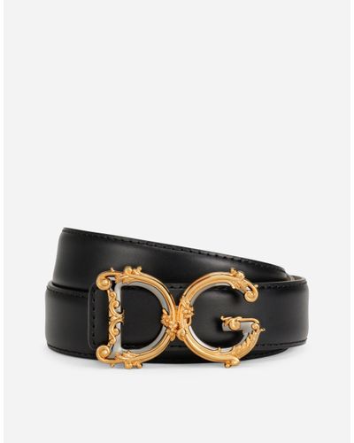 Dolce & Gabbana Lamé Belt With Dg Baroque Logo - Schwarz
