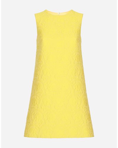 Dolce & Gabbana Kurzes A-Linien-Kleid Aus Floralem Jacquard - Gelb