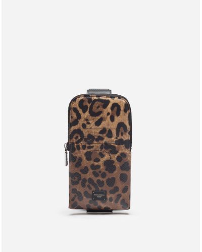 Dolce & Gabbana Smartphone Holder In Dauphine Calfskin With Leopard Print - Multicolor