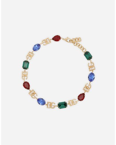 Dolce & Gabbana Necklace With Dg Logo And Multi-Colored Crystals - Blau
