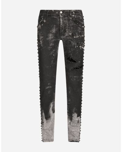 Dolce & Gabbana Skinny Stretch Jeans With Studs And Safety Pins - Multicolour
