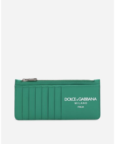 Dolce & Gabbana Vertical Calfskin Card Holder With Logo - Green