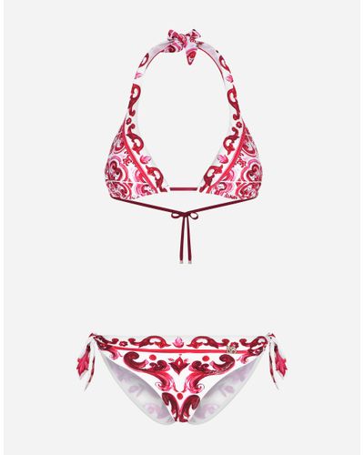 Dolce & Gabbana Triangel-Bikini Gepolstert Majolika-Print - Rot