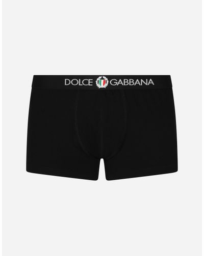 Dolce & Gabbana Boxershorts Regular Jersey Bi-Elastisch Mit Wappen - Schwarz