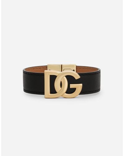 Dolce & Gabbana Calfskin Bracelet With Dg Logo - Black