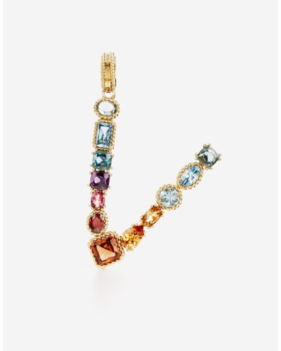 Dolce & Gabbana Alphabet V 18 Kt Charm With Fine Gems - Blue