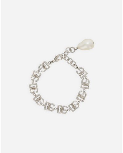 Dolce & Gabbana Logo-plaque Polished-finish Bracelet - White