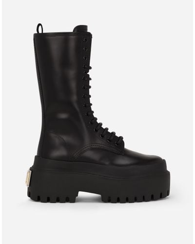 Dolce & Gabbana Platform Leather Combat Boots - Black
