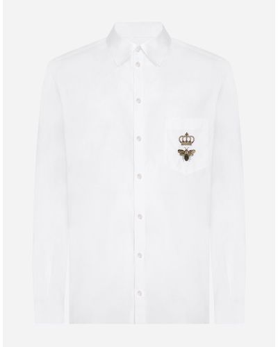Dolce & Gabbana Cotton Martini-Fit Shirt With Embroidery - White