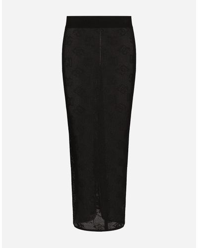 Dolce & Gabbana Mesh-Stitch Pencil Skirt With Jacquard Dg Logo - Black