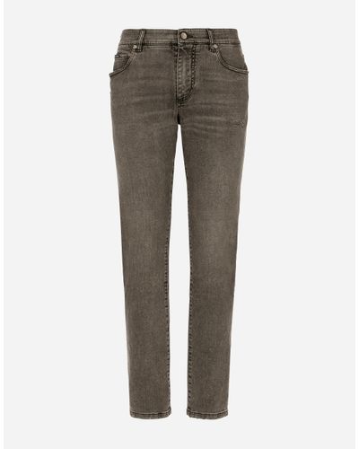 Dolce & Gabbana Slim Fit Stretch Denim Jeans With Subtle Abrasions - Gray