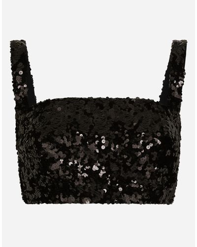 Dolce & Gabbana Sequined Crop Top With Straps - Black