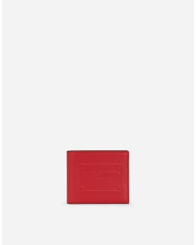Dolce & Gabbana Calfskin Bifold Wallet With Raised Logo - Red