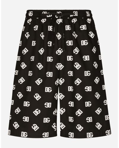 Dolce & Gabbana Cotton jogging Shorts With Dg Monogram Print - Black