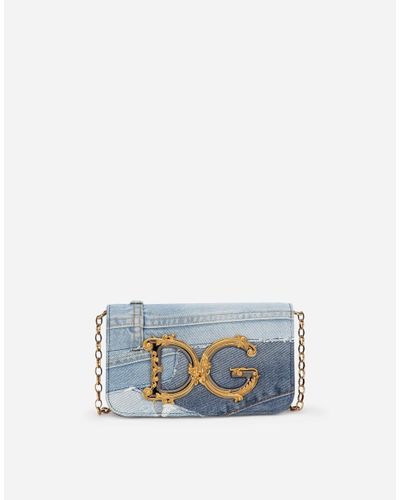 Dolce & Gabbana Dg Girls Clutch In Patchwork Denim And Plain Calfskin - Blue