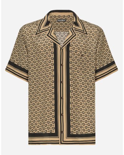 Dolce & Gabbana Crepe De Chine Hawaiian Shirt With Dg Logo Print - Green