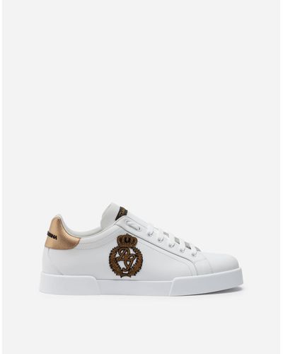Dolce & Gabbana Leather Calfskin Nappa Portofino Sneakers With Crown Patch in White for Men - Lyst