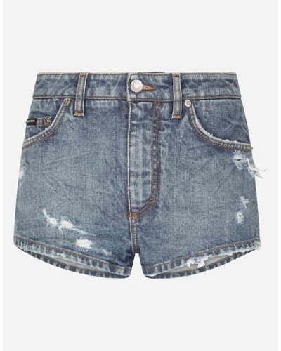 Dolce & Gabbana Denim Shorts With Ripped Details - Blue