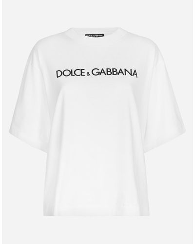Dolce & Gabbana Kurzarm-T-Shirt Aus Baumwolle Mit -Schriftzug - Weiß
