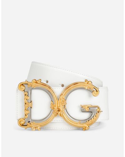 Dolce & Gabbana Calfskin Belt With Logo - Metallic