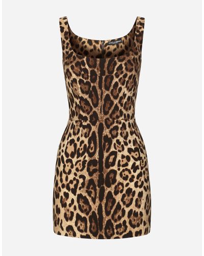 Dolce & Gabbana Short Leopard-Print Charmeuse Dress - Brown