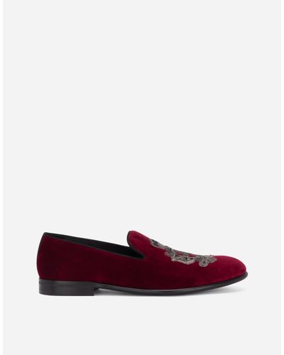 Dolce & Gabbana Velvet Slippers With Coat Of Arms Embroidery - Rot