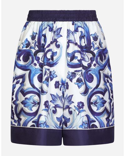 Dolce & Gabbana Majolica-Print Twill Pyjama Shorts - Blue