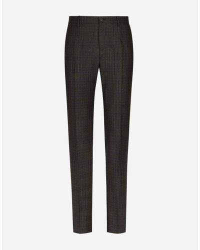 Dolce & Gabbana Stretch Wool Glen Plaid Pants - Black