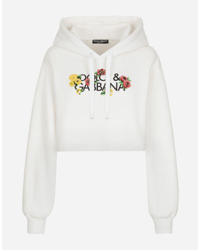 Dolce & Gabbana Cropped-Sweatshirt Mit Blumenprint - Weiß