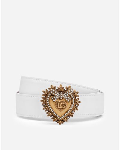Dolce & Gabbana Devotion Heart Adjustable Leather Belt - White