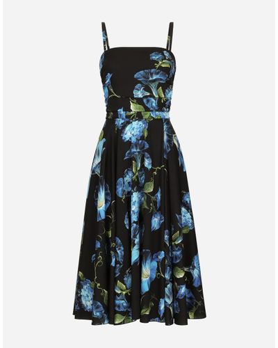 Dolce & Gabbana Trägerloses Kleid Aus Charmeuse Glockenblumen - Blau