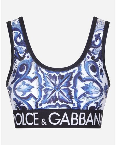 Dolce & Gabbana Majolica-Print Jersey Top With Branded Elastic - Blue