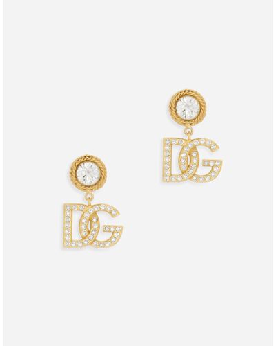 Dolce & Gabbana Earrings With Rhinestones And Dg Logo - Weiß