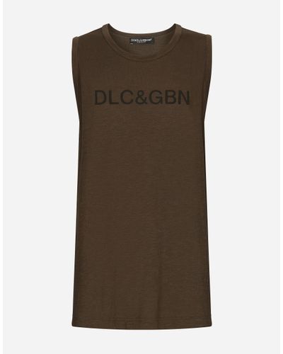Dolce & Gabbana Cotton Singlet With Logo - Brown