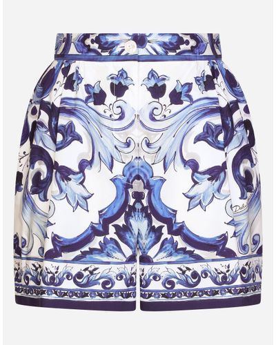 Dolce & Gabbana Majolica-Print Poplin Shorts - Blue
