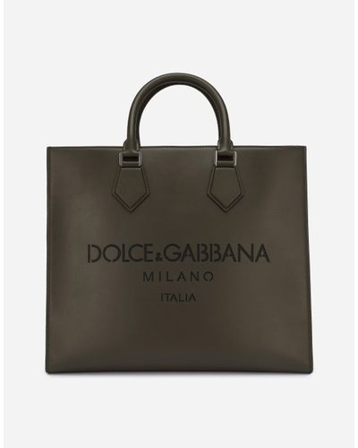 Dolce & Gabbana Large Calfskin Shopper With Logo - Green