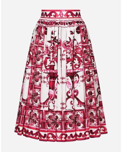 Dolce & Gabbana Poplin Midi Skirt With Majolica Print - White