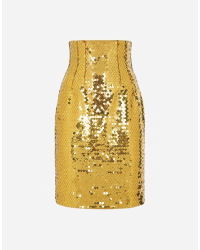 Dolce & Gabbana High-Waisted Sequined Midi Skirt - Yellow