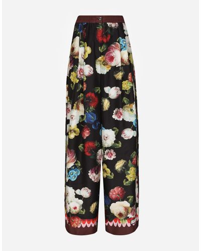 Dolce & Gabbana Twill Pyjama Trousers With Nocturnal Flower - White